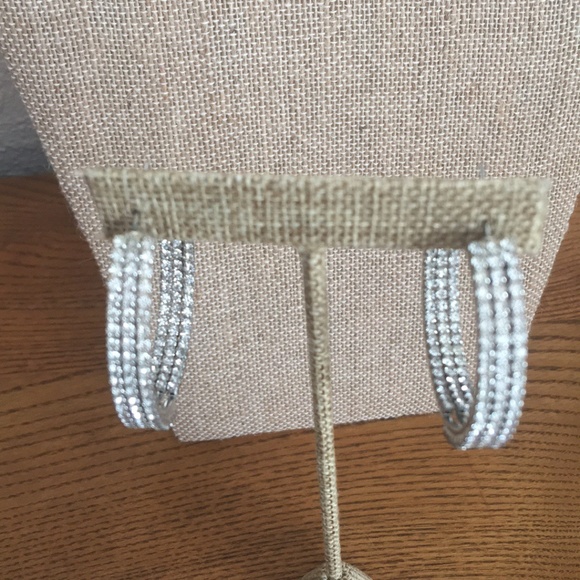 DONATED Silver tone Rhinestone hoops - Picture 2 of 7